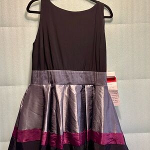 SL Fashions Black & Gray Dress Satin Tie Waist Size 16 Party Cocktail